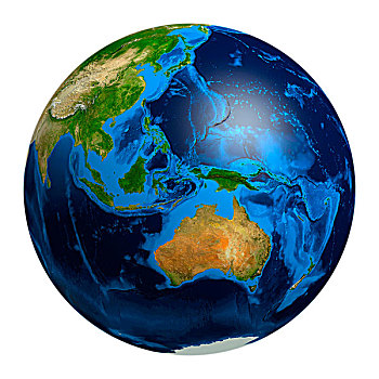 地球,展示,大洋洲,澳大利亚,印度尼西亚,巴布亚新几内亚,新西兰,插画