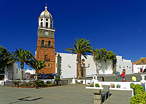 广场,瓜达卢佩,教堂,特盖斯,兰索罗特岛,加纳利群岛,西班牙,欧洲