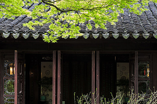 中国江苏省苏州留园古典园林传统建筑景观