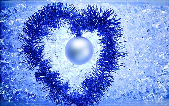 圣诞节,银,小玩意,闪亮装饰物,心形,蓝色背景,冬天,冰