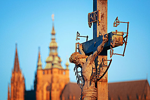 查理大桥,耶稣,雕塑,特写,布拉格,捷克共和国