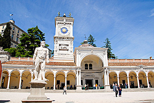 广场,钟表,塔,雕塑,凉廊,老城,乌迪内,意大利,欧洲