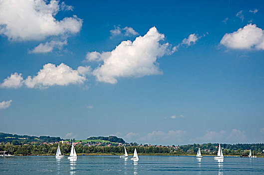 帆船,基姆湖,湖,齐姆高,上巴伐利亚,巴伐利亚,德国,欧洲