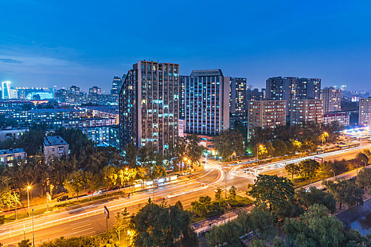 北京城市建筑街道夜景