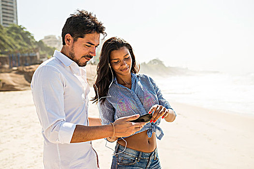 情侣,选择,音乐,智能手机,海滩,里约热内卢,巴西