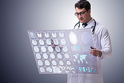男医生,学习,大脑,核磁共振扫描