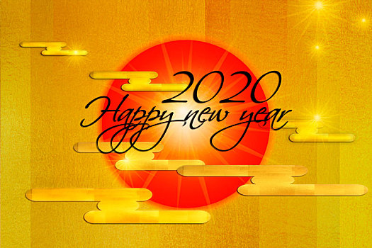 以日本红太阳作为主题,金箔铺底背景制作新年贺卡