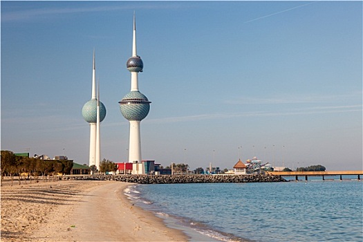 阿拉伯湾,海滩,科威特,塔,科威特城,中东