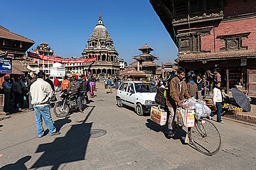 杜巴广场,后面,克利须那神,庙宇,帕坦,尼泊尔,亚洲