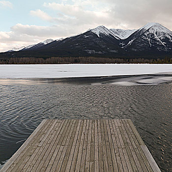码头,高山湖,班芙,艾伯塔省,加拿大