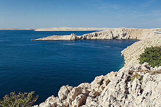 悬崖,喀斯特地貌,小湾,帕格,岛屿,亚德里亚海,海湾,克罗地亚,欧洲