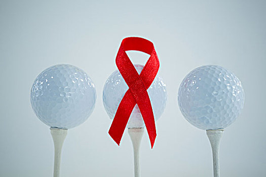 特写,红色,艾滋病,意识,红丝带,高尔夫球,白色背景