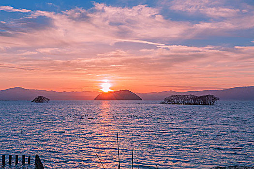 琵琶湖,日落