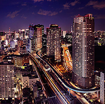 公路,线条,夜晚,东京港区,东京,日本,亚洲