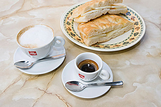 意式香饼,面包,卡布奇诺,浓咖啡,伯格里,托斯卡纳,意大利,欧洲