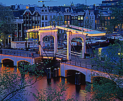 荷兰,阿姆斯特丹,瘦桥,黎明,高,视点