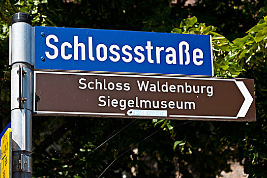 路标,标识,指示,城堡,巴登符腾堡,德国,欧洲