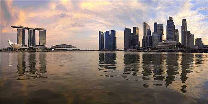 反射,新加坡,天际线,全景