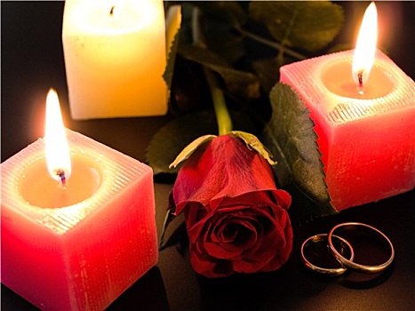 婚礼,金色,玫瑰,蜡烛,夜晚