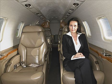 职业女性,坐,私人飞机
