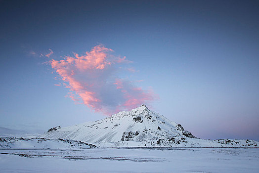 雪景,山,红色,云,南海岸,半岛,斯奈山半岛,韦斯特兰德,冰岛,欧洲
