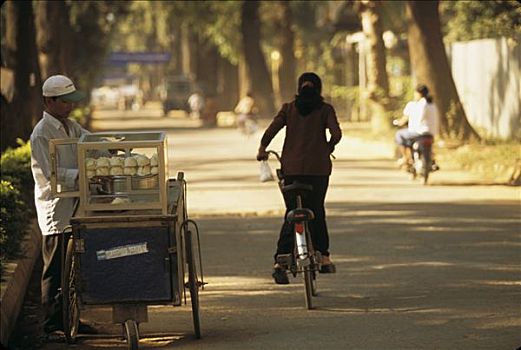 柬埔寨,收获,吴哥,商业,甜甜圈,女人,自行车