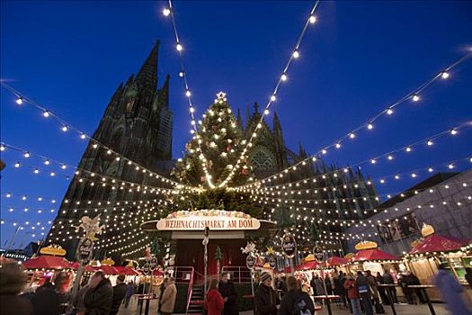 圣诞市场,人,正面,科隆大教堂,科隆,北莱茵威斯特伐利亚,德国,欧洲