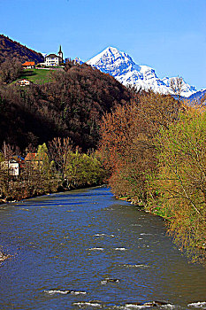 法国,隆河阿尔卑斯山省,阿尔卑斯山,上萨瓦省,山谷,靠近,阿尔贝维尔,攀升,小教堂
