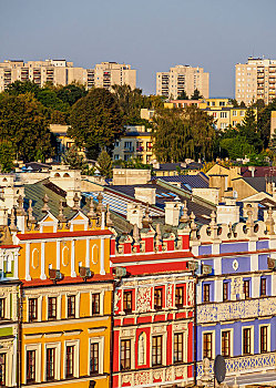 彩色,历史,房子,正面,高层建筑,老城,卢布林,波兰,欧洲