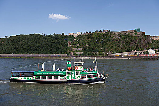 船,莱茵河,河,科布伦茨,北莱茵威斯特伐利亚,德国,欧洲