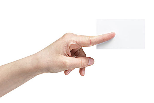 女性,青少年,握着,白纸,卡片,两个,手指,隔绝,白色背景