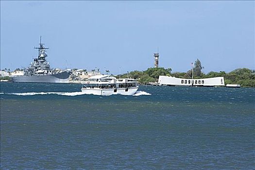 军舰,纪念,建筑,海中,亚利桑那军舰纪念馆,珍珠港,檀香山,瓦胡岛,夏威夷,美国