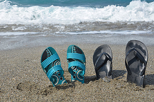 两个,人字拖鞋,海滩,热带度假,概念