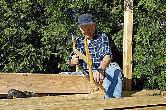 男人,锯,木质,木板