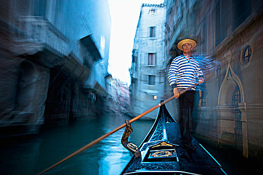 平底船船夫,划船,小船,运河,威尼斯,意大利