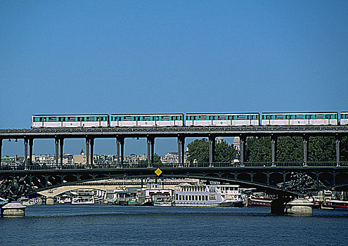 法国,巴黎,地铁,桥,上方,塞纳河