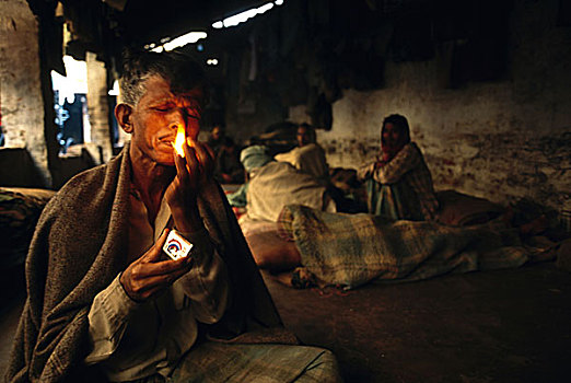 坐,宿舍,男人,人力车,一个,香烟,加尔各答,印度