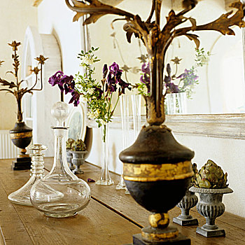 玻璃,玻璃瓶,老式,烛台,木质,架子