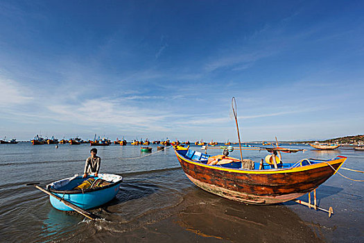 越南,美尼,海滩,特色,渔船