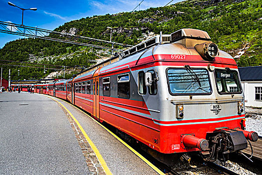 卑尔根,捆绑,列车,线条,车站,松奥菲尔当纳,挪威