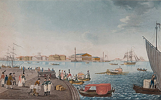 风景,涅瓦河,证券交易所,圣彼得堡,早,19世纪,艺术家