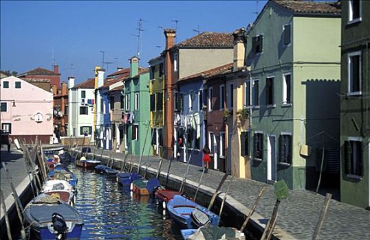 意大利,威尼斯,泻湖,布拉诺岛,彩色,建筑,靠近,运河
