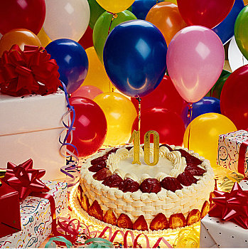 生日蛋糕,气球,礼物