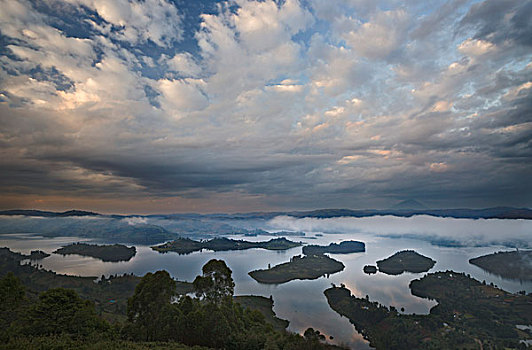 生动,云,雾,日出,高处,岛屿,湖,西南部,乌干达