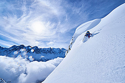 女人,滑雪,陡峭,山坡,阿尔卑斯山,瑞士