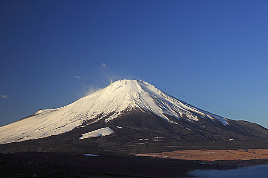 山,富士山,湖,晚霞