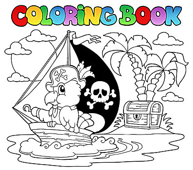 上色画册,海盗,鹦鹉