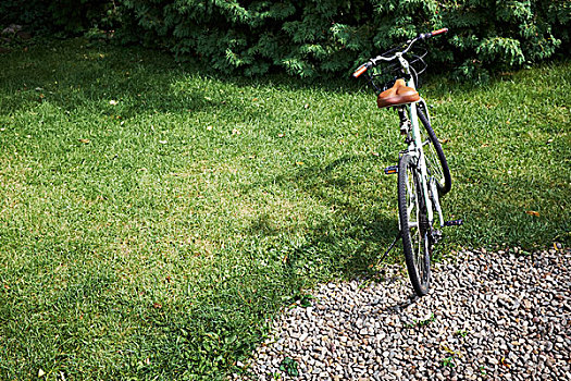自行车,停放,花园,草坪