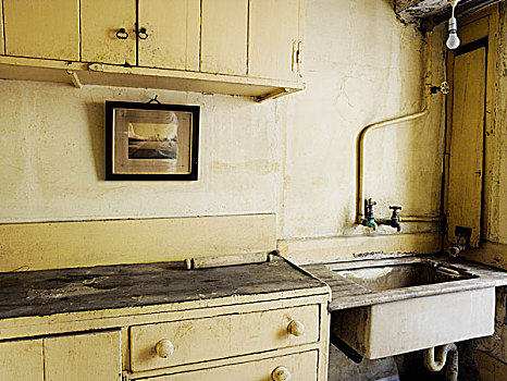 旧式,厨房,水槽,柜厨