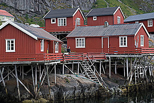 挪威,罗浮敦群岛,湾,房子